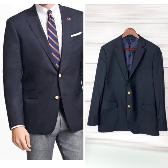 Brooks Brothers Other - Brooks Brothers 346 Two-Buttons Wool Blazer Navy Blue with Gold Buttons 44R